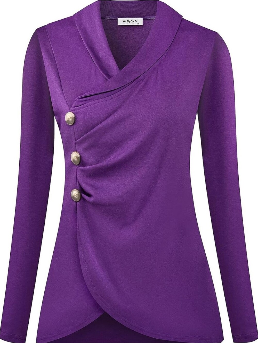 Purple Draped Button-Accent Long Sleeve Top XXL